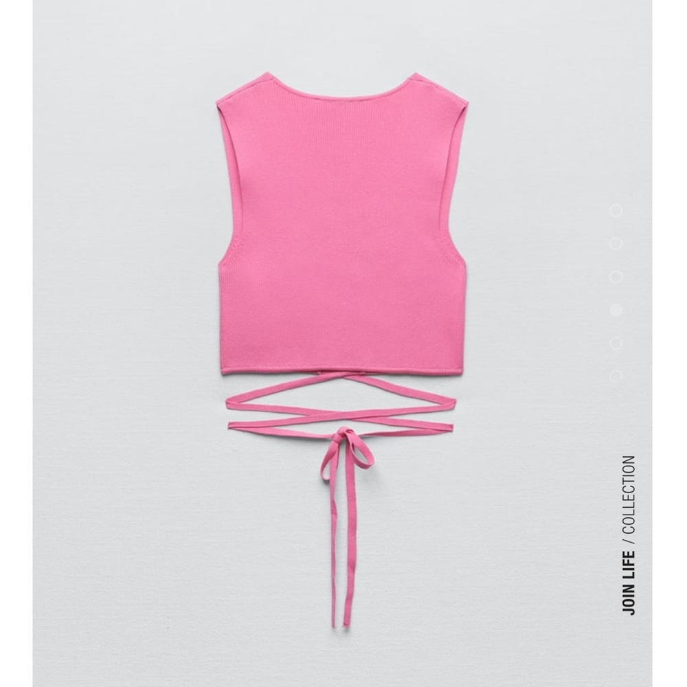 ZARA Knotted crop tie front and belly pink top - Picture 8 of 10
